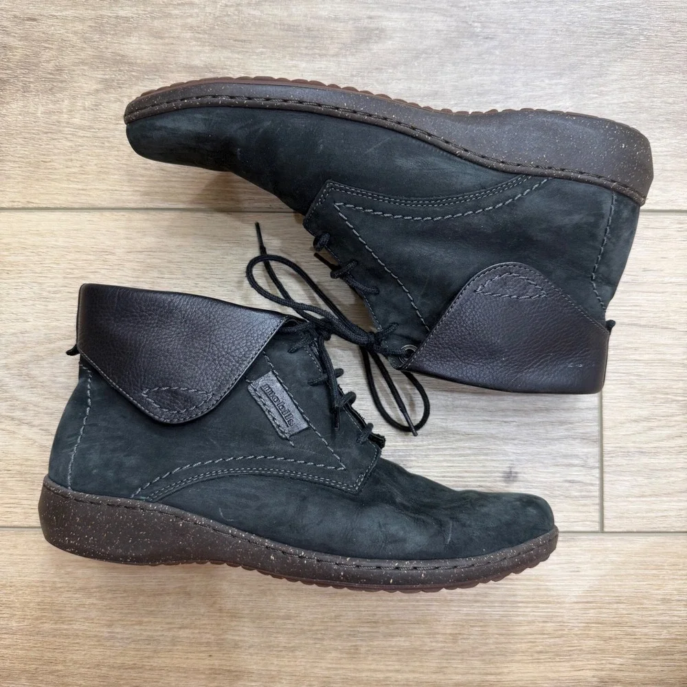 Mephisto Mobils Marylin Black Nubuck Leather Ankle Boots 07 Womens US 7.5 EUR 5